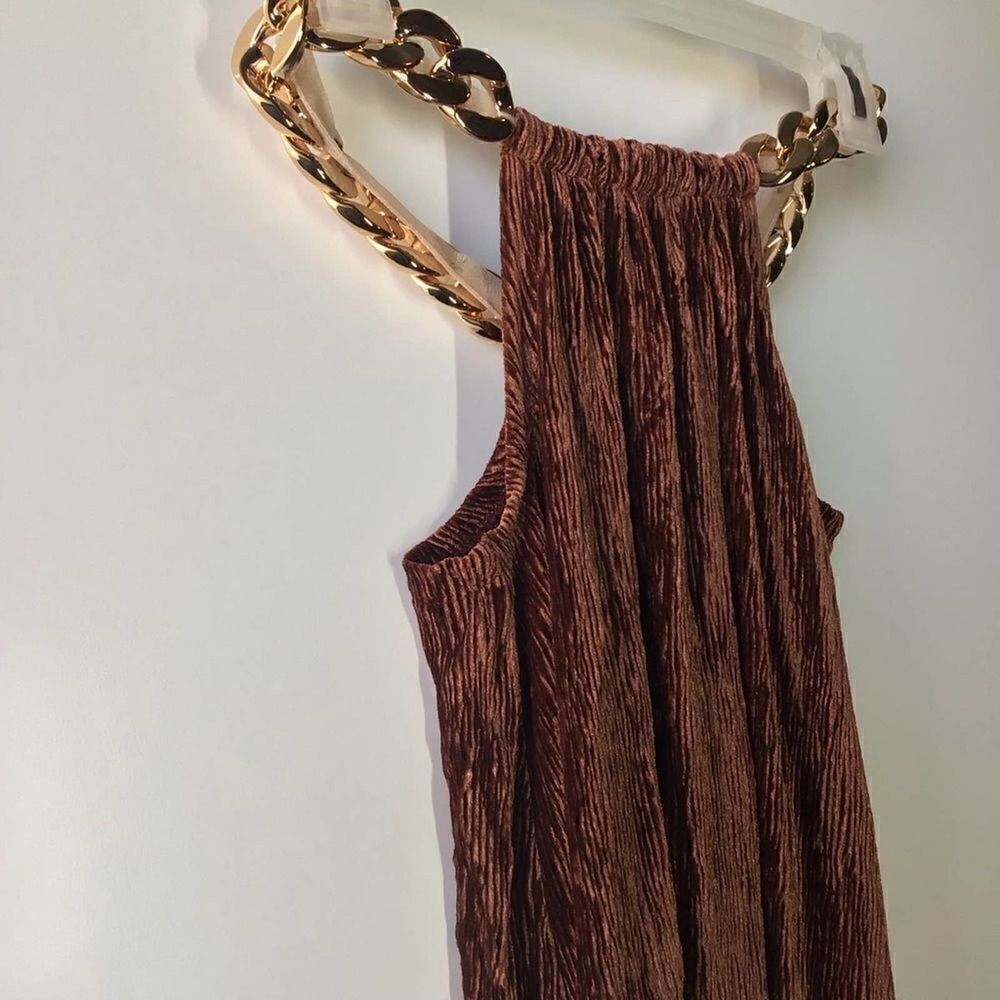 Bronx & Banco Cleopatra Rust Velvet Cutout Maxi Skirt Long Sleeve Gold Chain - Picture 9 of 15